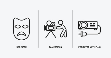 Poster - cinema outline icons set. cinema icons such as sad mask, cameraman, projector with plug vector. can be used web and mobile.