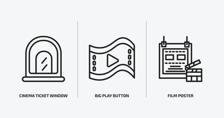 Poster - cinema outline icons set. cinema icons such as cinema ticket window, big play button, film poster vector. can be used web and mobile.