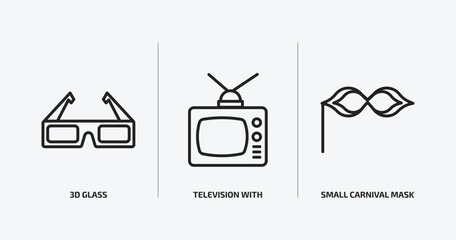 Poster - cinema outline icons set. cinema icons such as 3d glass, television with antenna, small carnival mask vector. can be used web and mobile.