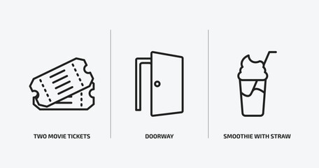 Poster - cinema outline icons set. cinema icons such as two movie tickets, doorway, smoothie with straw vector. can be used web and mobile.