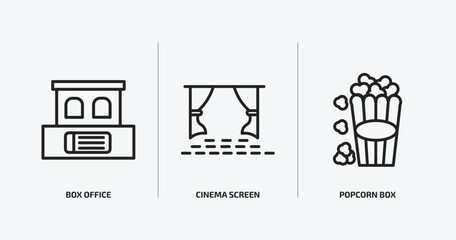Poster - cinema outline icons set. cinema icons such as box office, cinema screen, popcorn box vector. can be used web and mobile.