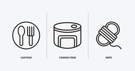 Poster - camping outline icons set. camping icons such as canteen, canned food, rope vector. can be used web and mobile.