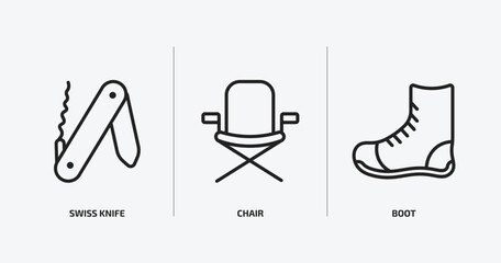 Poster - camping outline icons set. camping icons such as swiss knife, chair, boot vector. can be used web and mobile.