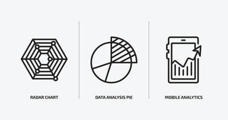Poster - business and analytics outline icons set. business and analytics icons such as radar chart, data analysis pie chart, mobile analytics vector. can be used web and mobile.