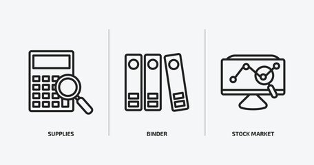 Poster - business and analytics outline icons set. business and analytics icons such as supplies, binder, stock market vector. can be used web and mobile.