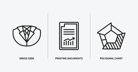 Poster - business and analytics outline icons set. business and analytics icons such as dress code, printing documents, polygonal chart vector. can be used web and mobile.