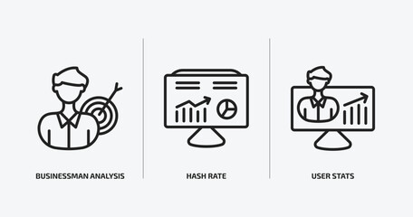 Poster - business and analytics outline icons set. business and analytics icons such as businessman analysis, hash rate, user stats vector. can be used web and mobile.