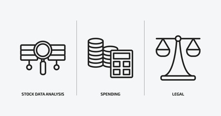 Poster - business and analytics outline icons set. business and analytics icons such as stock data analysis, spending, legal vector. can be used web and mobile.