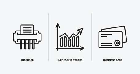 Poster - business and analytics outline icons set. business and analytics icons such as shredder, increasing stocks, business card vector. can be used web and mobile.