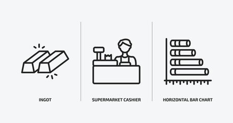 Poster - business outline icons set. business icons such as ingot, supermarket cashier, horizontal bar chart 