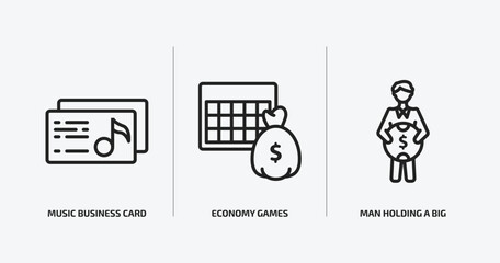 Poster - business outline icons set. business icons such as music business card, economy games, man holding a big coin vector. can be used web and mobile.