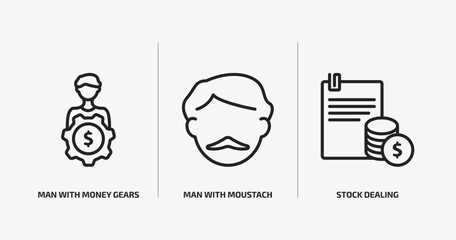 Poster - business outline icons set. business icons such as man with money gears, man with moustach, stock dealing vector. can be used web and mobile.