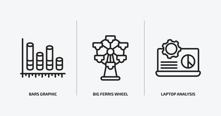 Poster - business outline icons set. business icons such as bars graphic, big ferris wheel, laptop analysis vector. can be used web and mobile.