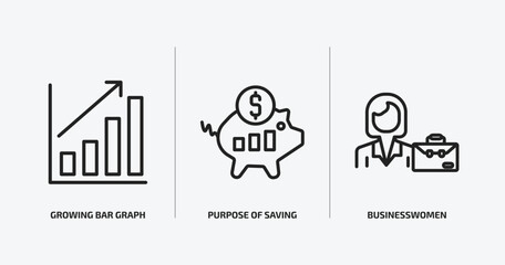Poster - business outline icons set. business icons such as growing bar graph, purpose of saving money, businesswomen vector. can be used web and mobile.