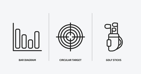 Poster - business outline icons set. business icons such as bar diagram, circular target, golf sticks vector. can be used web and mobile.