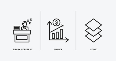 Poster - business outline icons set. business icons such as sleepy worker at work, finance, stack vector. can be used web and mobile.