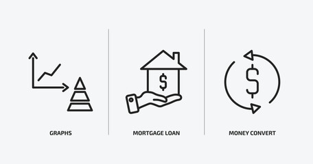 Poster - business outline icons set. business icons such as graphs, mortgage loan, money convert vector. can 