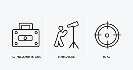 Wall Mural - business outline icons set. business icons such as rectangular briefcase, man looking, target vector. can be used web and mobile.