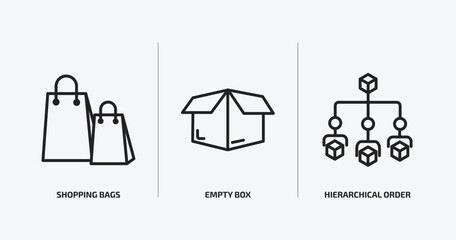 Poster - business outline icons set. business icons such as shopping bags, empty box, hierarchical order vector. can be used web and mobile.