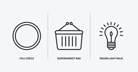 Poster - business outline icons set. business icons such as full circle, supermarket bag, round light bulb ve