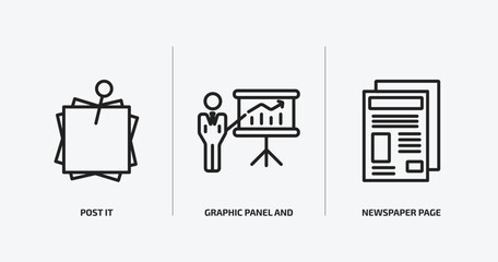 Poster - business outline icons set. business icons such as post it, graphic panel and man, newspaper page vector. can be used web and mobile.