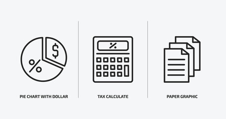 Poster - business outline icons set. business icons such as pie chart with dollar, tax calculate, paper graphic vector. can be used web and mobile.