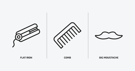 Poster - beauty outline icons set. beauty icons such as flat iron, comb, big moustache vector. can be used web and mobile.