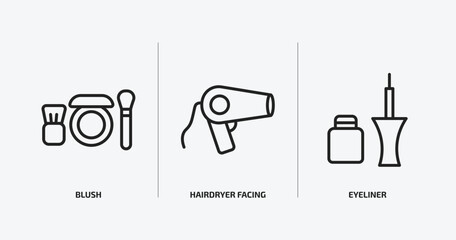 Poster - beauty outline icons set. beauty icons such as blush, hairdryer facing left, eyeliner vector. can be