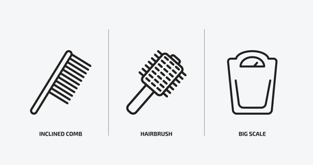 Poster - beauty outline icons set. beauty icons such as inclined comb, hairbrush, big scale vector. can be used web and mobile.