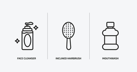 Poster - beauty outline icons set. beauty icons such as face cleanser, inclined hairbrush, mouthwash vector. can be used web and mobile.
