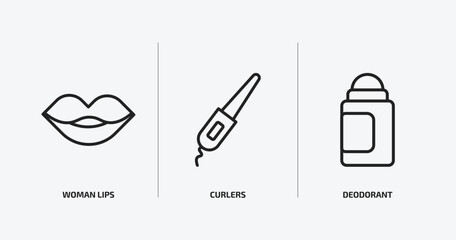 Aufkleber - beauty outline icons set. beauty icons such as woman lips, curlers, deodorant vector. can be used web and mobile.