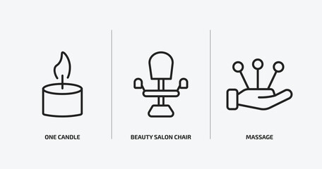 Poster - beauty outline icons set. beauty icons such as one candle, beauty salon chair, massage vector. can be used web and mobile.