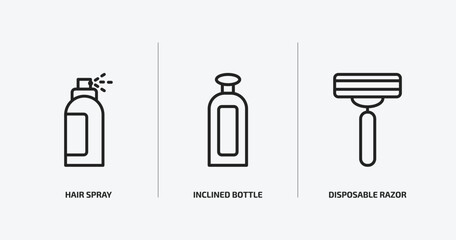 Poster - beauty outline icons set. beauty icons such as hair spray, inclined bottle, disposable razor vector. can be used web and mobile.