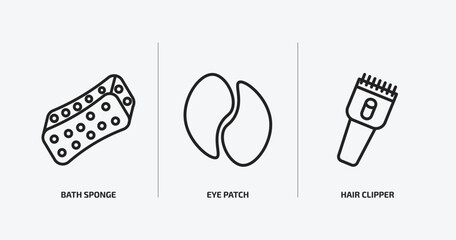Poster - beauty outline icons set. beauty icons such as bath sponge, eye patch, hair clipper vector. can be used web and mobile.