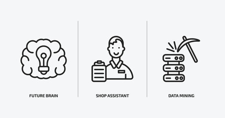 Poster - artificial intellegence outline icons set. artificial intellegence icons such as future brain, shop assistant, data mining vector. can be used web and mobile.