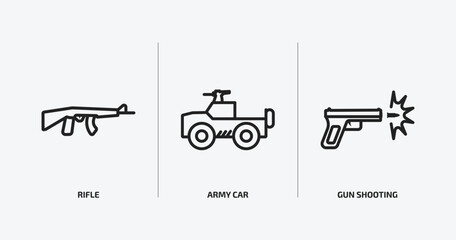 Poster - army and war outline icons set. army and war icons such as rifle, army car, gun shooting vector. can be used web and mobile.