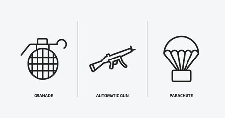 Poster - army and war outline icons set. army and war icons such as granade, automatic gun, parachute vector. can be used web and mobile.