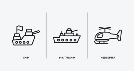 Poster - army and war outline icons set. army and war icons such as ship, militar ship, helicopter vector. ca