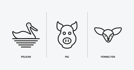 Poster - animals outline icons set. animals icons such as pelican, pig, fennec fox vector. can be used web and mobile.