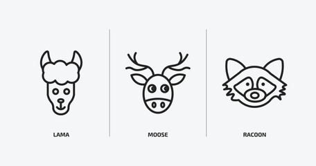 Poster - animals outline icons set. animals icons such as lama, moose, racoon vector. can be used web and mobile.