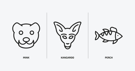 Poster - animals outline icons set. animals icons such as mink, kangaroo, perch vector. can be used web and mobile.