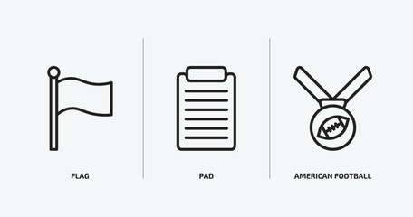 Poster - american football outline icons set. american football icons such as flag, pad, american football medal vector. can be used web and mobile.