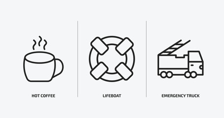 Poster - airport terminal outline icons set. airport terminal icons such as hot coffee, lifeboat, emergency truck vector. can be used web and mobile.