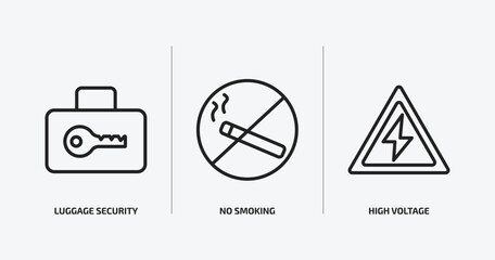 Poster - airport terminal outline icons set. airport terminal icons such as luggage security, no smoking, high voltage vector. can be used web and mobile.