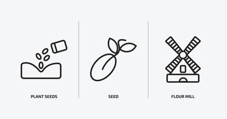 Poster - agriculture farming outline icons set. agriculture farming icons such as plant seeds, seed, flour mill vector. can be used web and mobile.