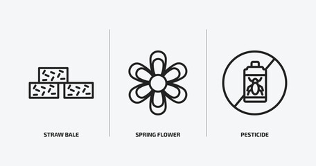 Aufkleber - agriculture farming outline icons set. agriculture farming icons such as straw bale, spring flower, 