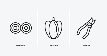 Poster - agriculture farming outline icons set. agriculture farming icons such as hay bale, capsicum, shears vector. can be used web and mobile.