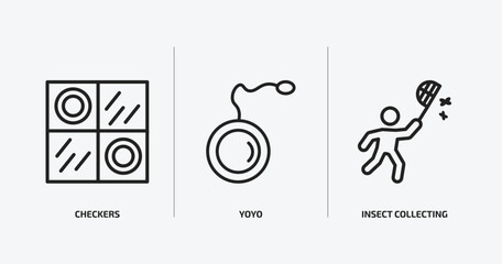 Poster - activity and hobbies outline icons set. activity and hobbies icons such as checkers, yoyo, insect collecting vector. can be used web and mobile.
