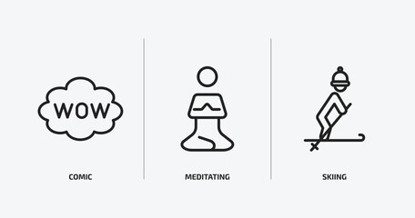 Poster - activity and hobbies outline icons set. activity and hobbies icons such as comic, meditating, skiing vector. can be used web and mobile.