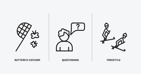 Poster - activity and hobbies outline icons set. activity and hobbies icons such as butterfly catcher, questioning, freestyle vector. can be used web and mobile.